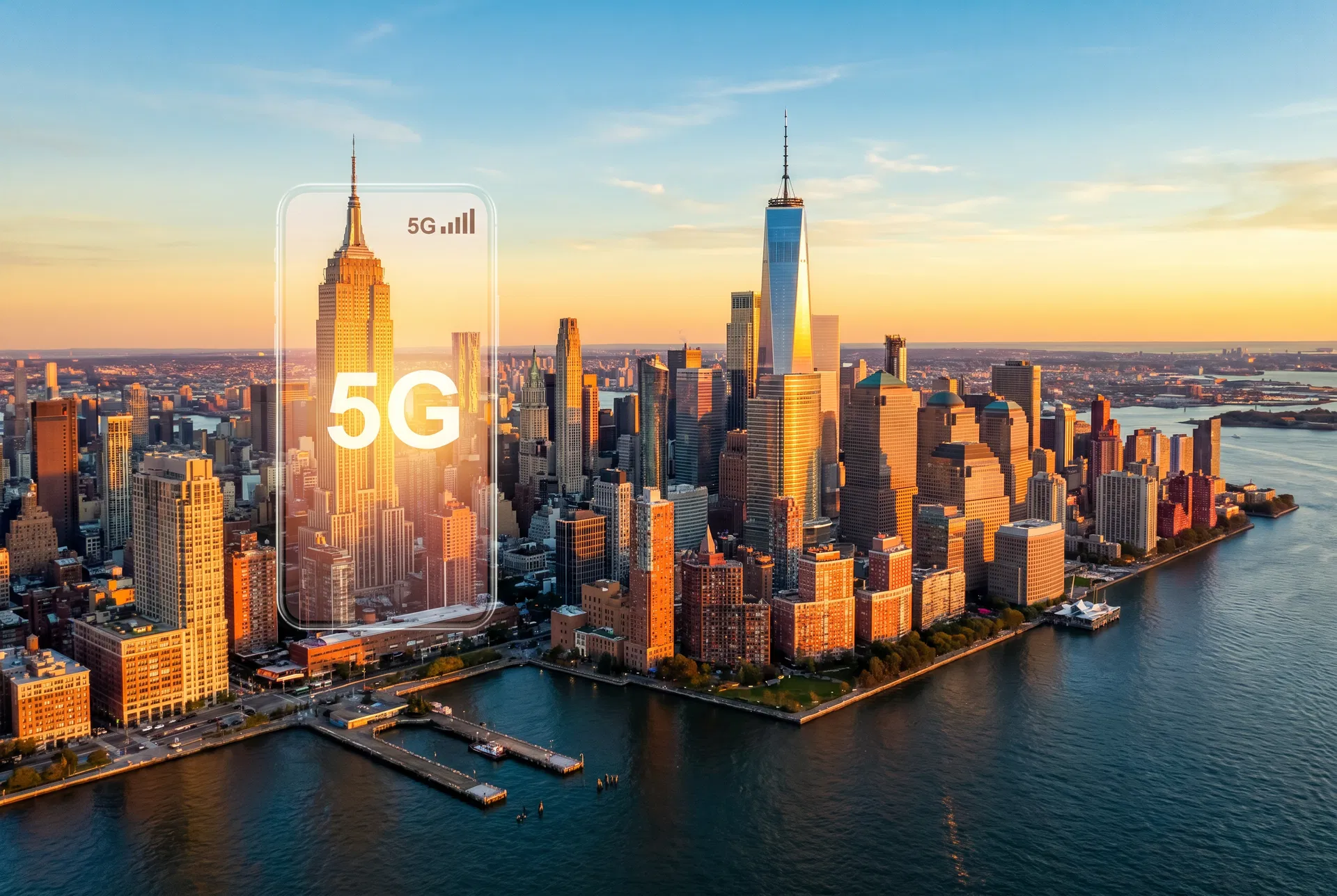 New York City skyline with 5G coverage